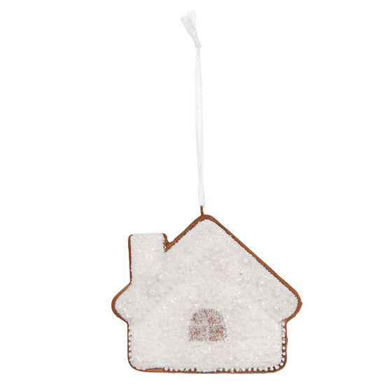 Clayre & Eef | Decoratie hanger huisje Wit Bruin 9x1x8 cm | 6PR5329