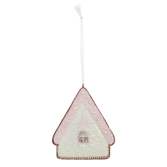 Clayre & Eef | Decoratie hanger huisje Groen Roze 9x1x10 cm | 6PR5339