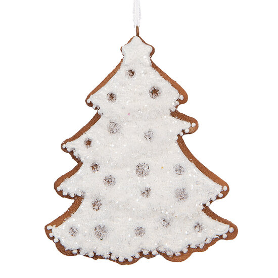 Clayre & Eef | Decoratie hanger Kerstboom Wit Bruin 9x1x10 cm | 6PR5348