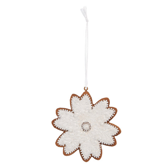 Clayre & Eef | Decoratie hanger Sneeuwvlok Wit Bruin 9x1x10 cm | 6PR5356