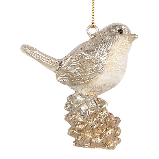 Clayre & Eef | Decoratie Hanger Vogel Beige Goudkleurig 6x3x6 cm | 6PR5660