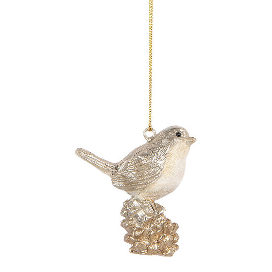 Clayre & Eef | Decoratie Hanger Vogel Beige Goudkleurig 6x3x6 cm | 6PR5660