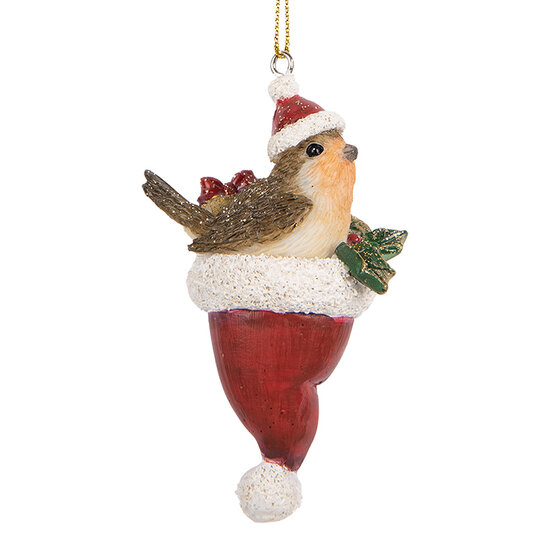 Clayre &amp; Eef   | Decoratie Hanger Vogel Bruin Rood 5x3x9 cm | 6PR5665