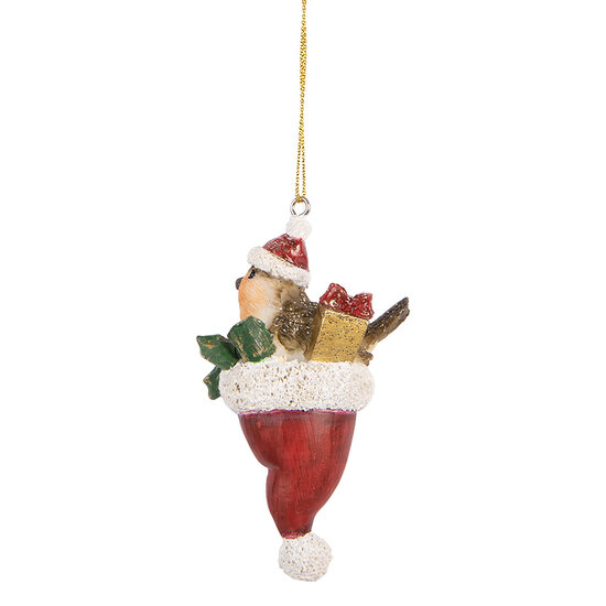 Clayre &amp; Eef   | Decoratie Hanger Vogel Bruin Rood 5x3x9 cm | 6PR5665