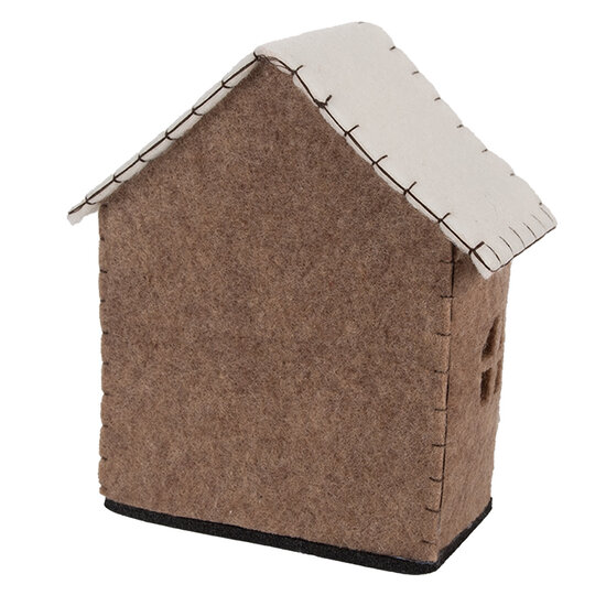 Clayre & Eef | Vilten Huis Bruin Wit 17x9x19 cm | 66305