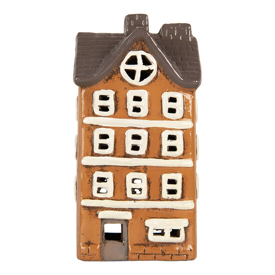 Clayre & Eef | Decoratie Huisje Oranje Grijs 12x10x23 cm | 6CE2202