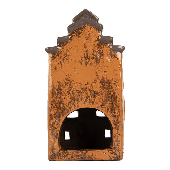 Clayre & Eef | Decoratie Huisje Oranje Grijs 13x10x24 cm | 6CE2203