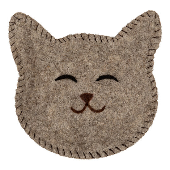 Clayre &amp; Eef   | Vilten schaal Kat Grijs Bruin 15x16x4 cm | 66301