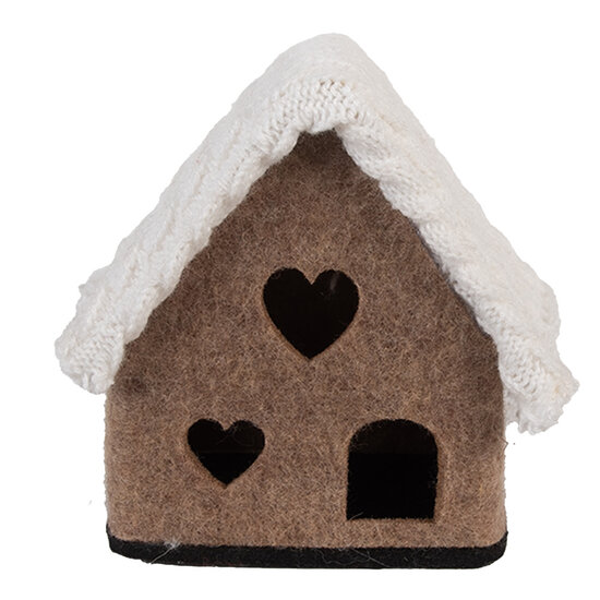Clayre & Eef | Vilten Huis Bruin Wit 13x10x13 cm | 66306