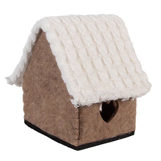 Clayre & Eef | Vilten Huis Bruin Wit 13x10x13 cm | 66306