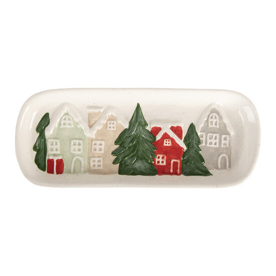 Clayre &amp; Eef   | Serveerschaal Wit Groen 30x12x3 cm | 6CE2223
