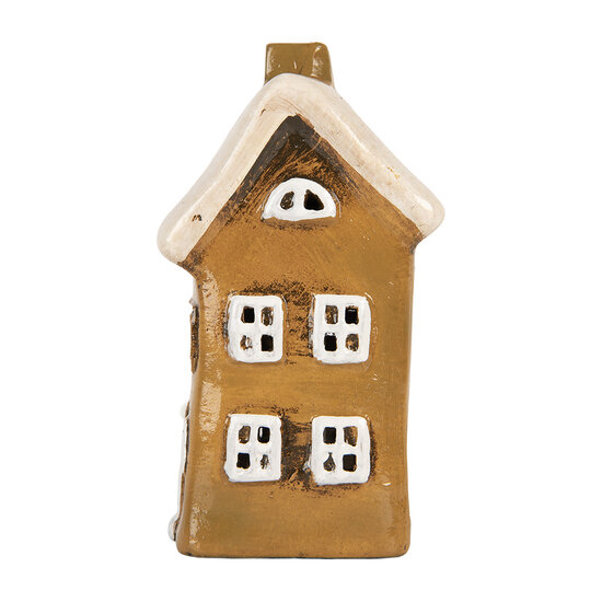 Clayre & Eef | Decoratie Huisje Bruin Beige 8x7x14 cm | 6CE2183