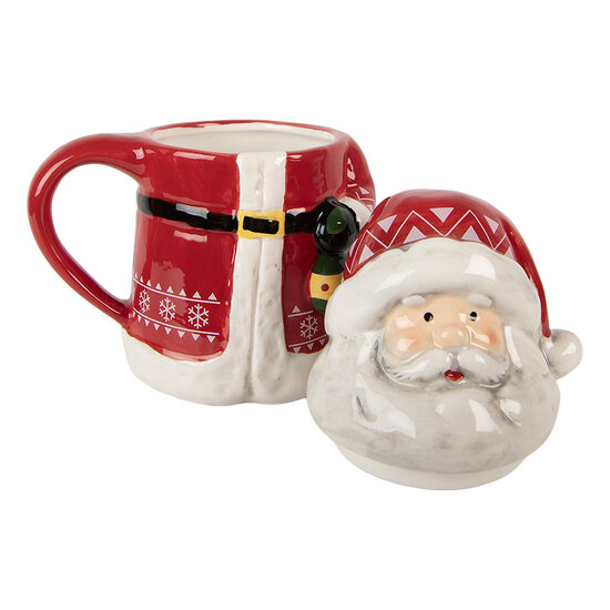 Clayre & Eef | Mok met deksel Rood Wit 15x10x19 cm / 450 ml | 6CEMU0196