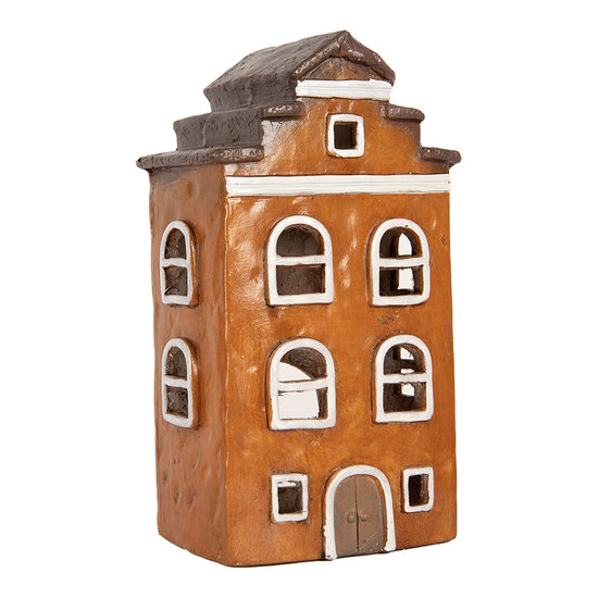 Clayre & Eef | Decoratie Huisje Oranje Grijs 20x15x34 cm | 6MG0124