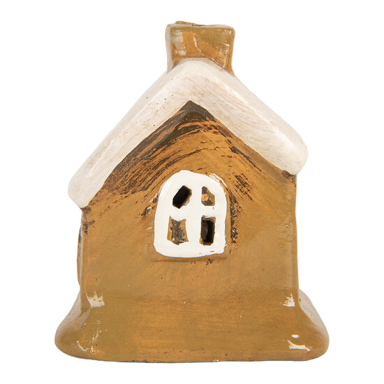 Clayre & Eef | Decoratie Huisje Bruin Beige 9x7x9 cm | 6CE2198