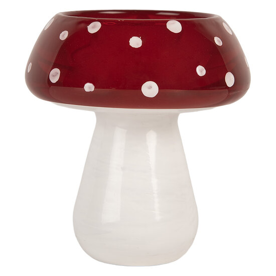 Clayre & Eef | Waxinelichthouder Paddenstoel Wit Rood ø 8x9 cm | 6GL5198
