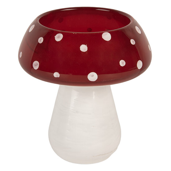 Clayre & Eef | Waxinelichthouder Paddenstoel Wit Rood ø 8x9 cm | 6GL5198