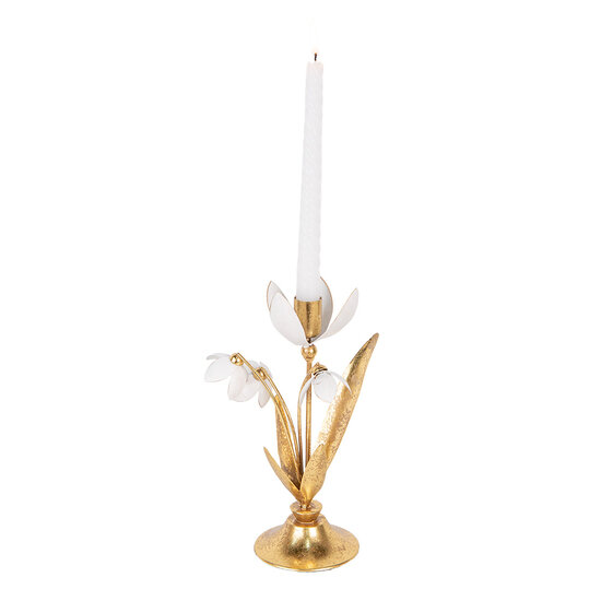 Clayre & Eef | Kandelaar Goudkleurig Wit 14x10x25 cm | 6Y5804