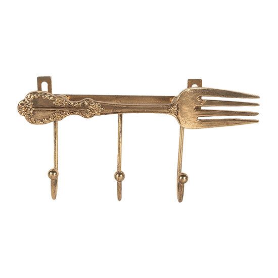 Clayre &amp; Eef   | Wandkapstok 3 haken Goudkleurig 18x4x9 cm | 6Y5897