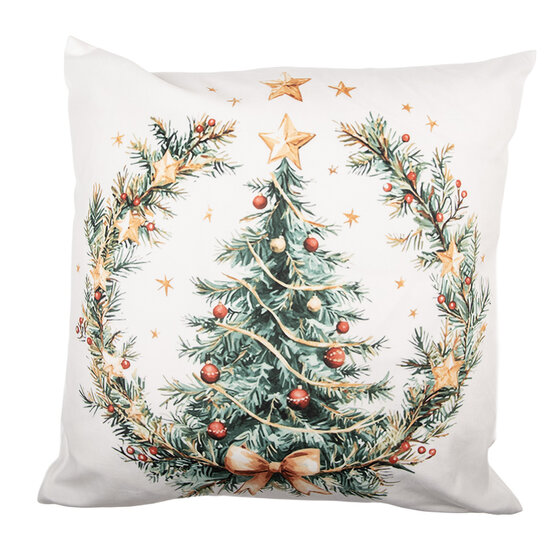 Clayre &amp; Eef   | Kussenhoes Beige Groen 45x45 cm | KT021.438