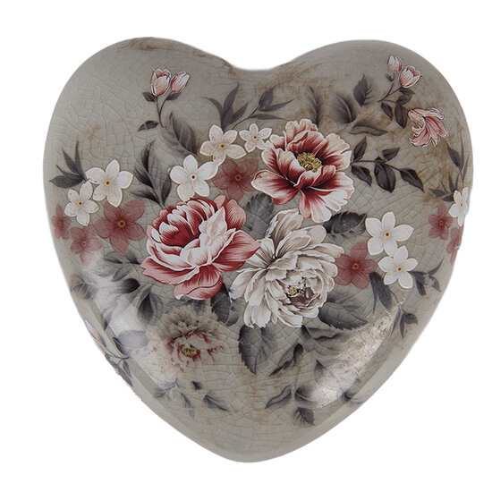 Clayre &amp; Eef   | Decoratie Hart Grijs Roze 11x11x4 cm | 6CE2242L