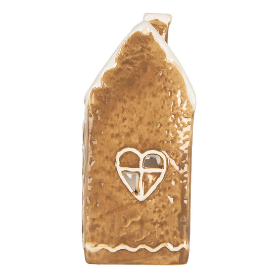 Clayre & Eef | Theelichthouder Kerst Huisje Bruin Wit 12x7x16 cm | 6CE2323