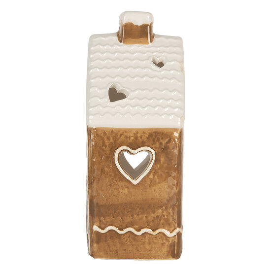 Clayre & Eef | Theelichthouder Kerst Huisje Bruin Wit 11x9x21 cm | 6CE2324