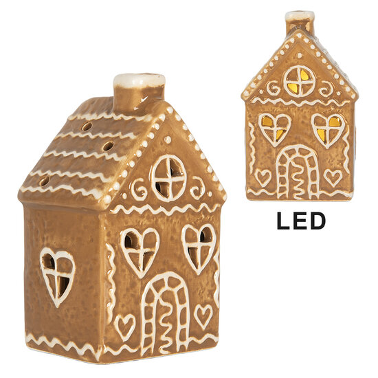 Clayre & Eef | Decoratie Huisje met LED Bruin Wit 7x6x12 cm | 6CE2332