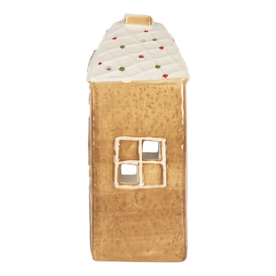 Clayre & Eef | Theelichthouder Kerst Huisje Bruin Wit 9x7x16 cm | 6CE2334