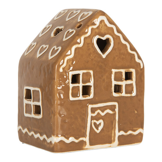 Clayre & Eef | Decoratie Huisje met LED Bruin Wit 8x6x10 cm | 6CE2337