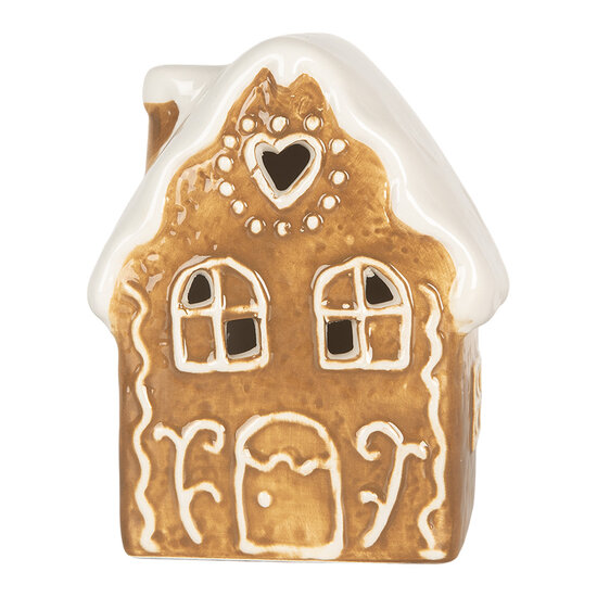 Clayre &amp; Eef   | Decoratie Huisje met LED Bruin Wit 8x6x11 cm | 6CE2339