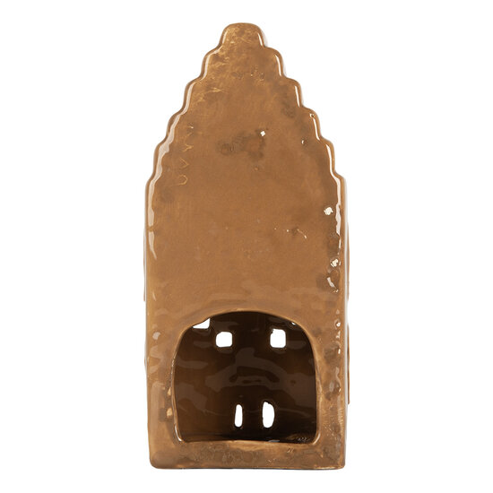 Clayre & Eef | Theelichthouder Kerst Huisje Bruin Wit 8x7x16 cm | 6CE2341