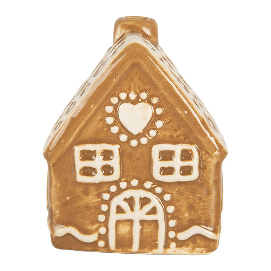 Clayre & Eef | Decoratie Huisje Bruin Wit 6x4x7 cm | 6CE2351