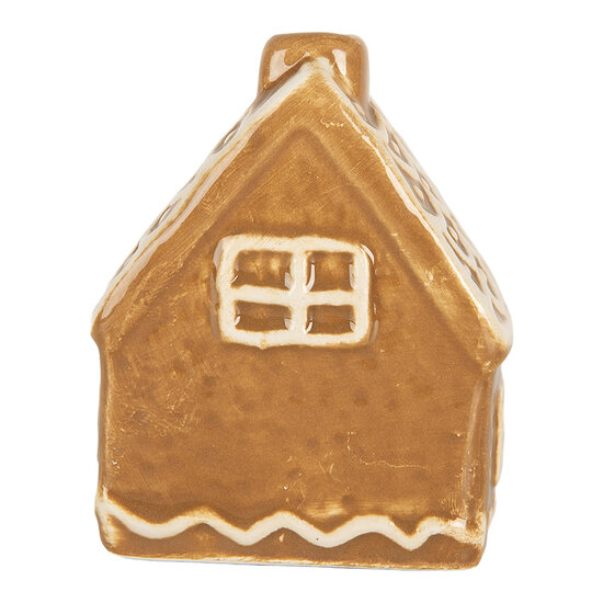 Clayre & Eef | Decoratie Huisje Bruin Wit 6x4x7 cm | 6CE2351