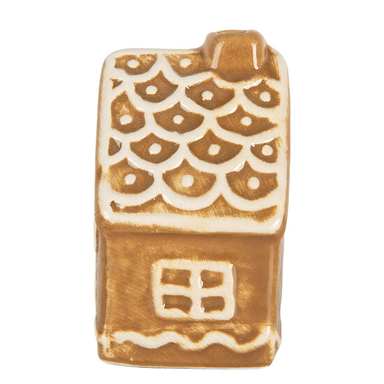 Clayre & Eef | Decoratie Huisje Bruin Wit 6x4x7 cm | 6CE2351