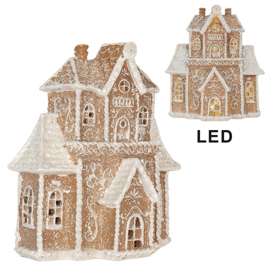 Clayre &amp; Eef   | Decoratie Huis met LED Bruin Wit 18x9x20 cm | 6PR5805