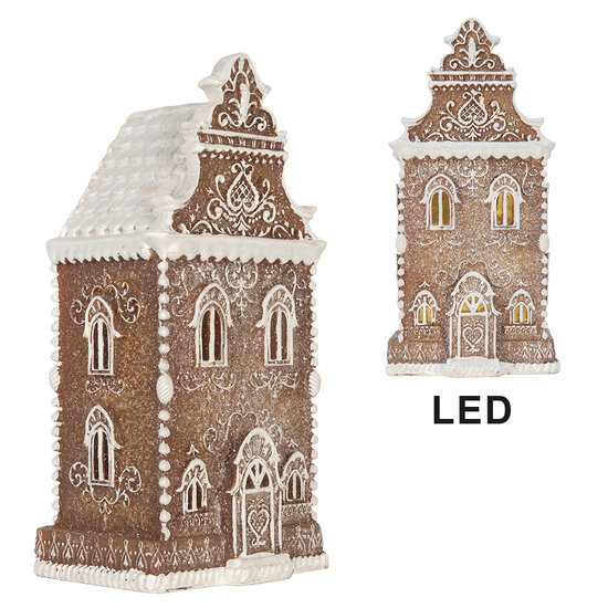Clayre &amp; Eef   | Decoratie Huis met LED Bruin Wit 17x15x35 cm | 6PR5806