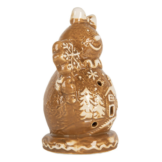 Clayre & Eef | Kerstdecoratie Sneeuwpop Bruin Wit 9x7x13 cm | 6CE2354