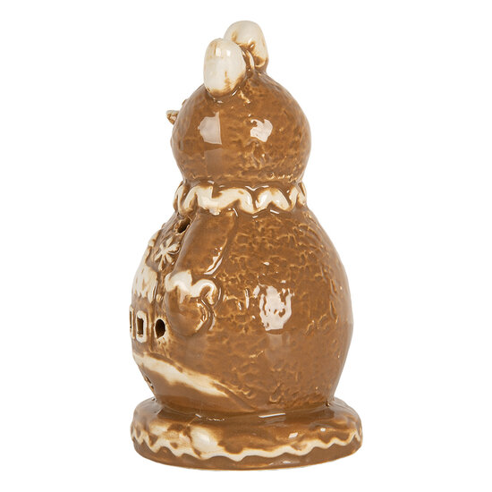 Clayre & Eef | Kerstdecoratie Sneeuwpop Bruin Wit 9x7x13 cm | 6CE2354