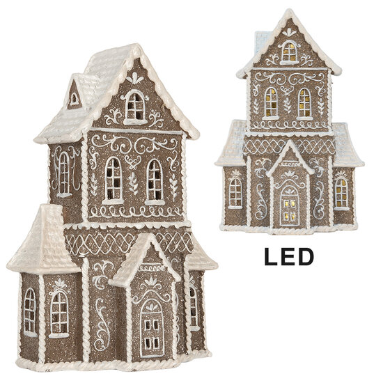 Clayre &amp; Eef   | Decoratie Huis met LED Bruin Wit 23x11x33 cm | 6PR5807
