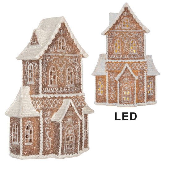 Clayre &amp; Eef   | Decoratie Huis met LED Bruin Wit 16x8x23 cm | 6PR5809