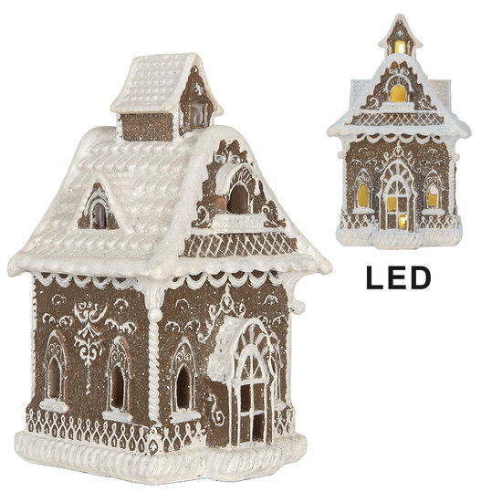 Clayre &amp; Eef   | Decoratie Huis met LED Bruin Wit 13x12x20 cm | 6PR5810