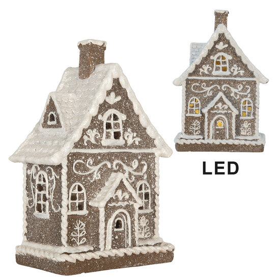 Clayre &amp; Eef   | Decoratie Huis met LED Bruin Wit 16x10x23 cm | 6PR5811
