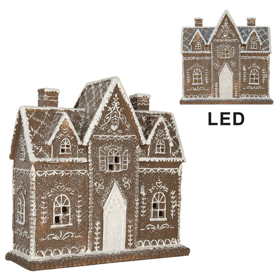 Clayre &amp; Eef   | Decoratie Huis met LED Bruin Wit 26x10x25 cm | 6PR5814