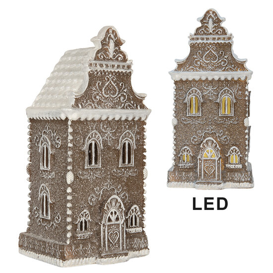 Clayre &amp; Eef   | Decoratie Huis met LED Bruin Wit 12x11x25 cm | 6PR5815