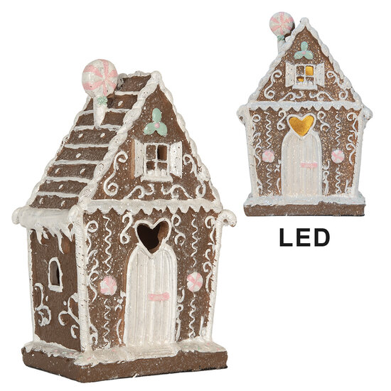 Clayre &amp; Eef   | Decoratie Huis met LED Bruin Wit 14x9x21 cm | 6PR5820