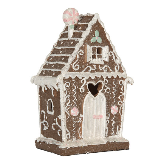 Clayre &amp; Eef   | Decoratie Huis met LED Bruin Wit 14x9x21 cm | 6PR5820