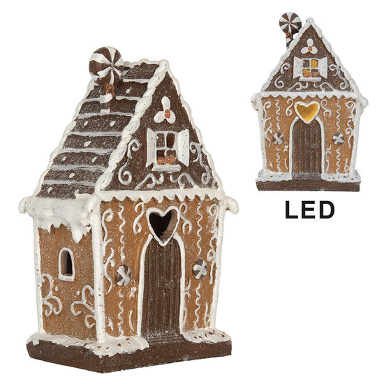 Clayre &amp; Eef   | Decoratie Huis met LED Bruin Wit 14x9x21 cm | 6PR5822