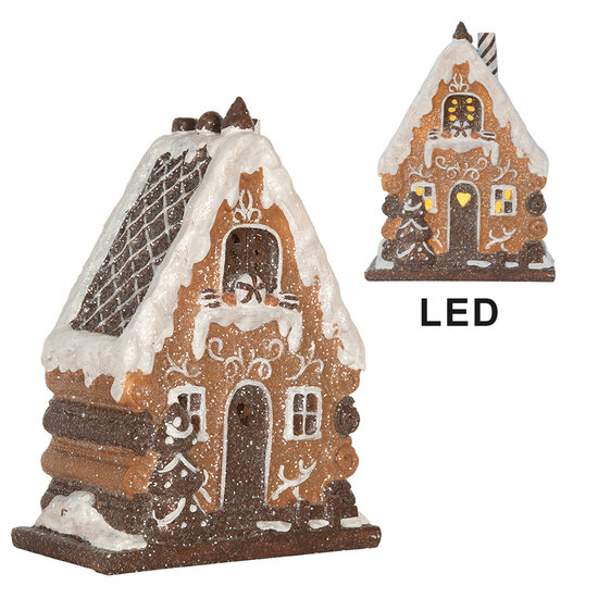 Clayre &amp; Eef   | Decoratie Huis met LED Bruin Wit 15x8x19 cm | 6PR5823