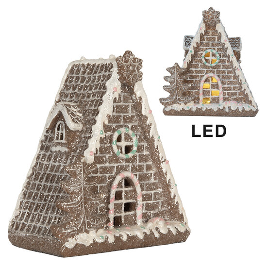 Clayre &amp; Eef   | Decoratie Huis met LED Bruin Wit 17x10x18 cm | 6PR5824